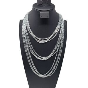Vintage 15 Strand Multi- strand‎ Layered Silver Tone Chain Statement Medieval